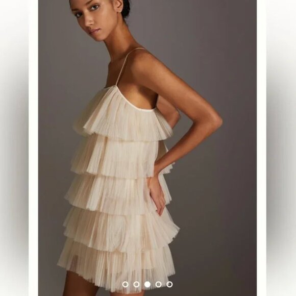 Anthropologie Maeve Strappy Tiered Tulle Mini Dress Medium - Picture 2 of 11